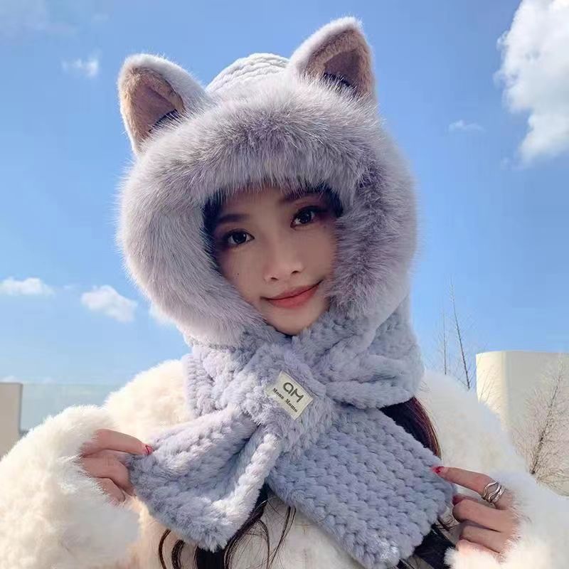 Lovely Beanie Hat Scarf Set Women Faux Fur Warm Winter Hat Children Parent Neck Circle Scarf Ski Snow Hat Cap Skullies Beanies: army green