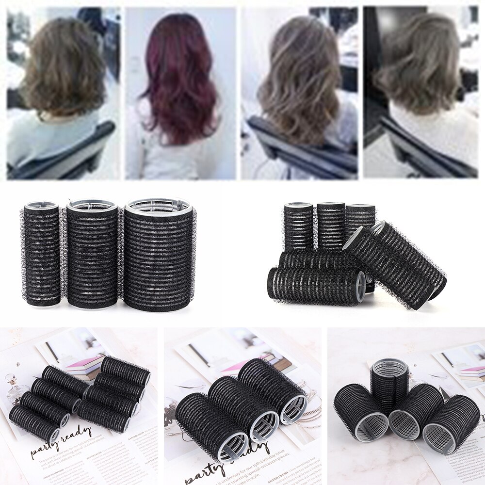 Black Large Self Grip Hair Rollers Pro Salon Hairdressing Curlers Multi Size Hair Salon Sticky Cling Style For DIY