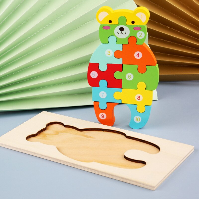 Baby Kids Houten Dier Verkeer Puzzel Vroeg Leren Educatief Speelgoed Voor Kinderen Brain Teaser Puzzel 3D Speelgoed: Little bear