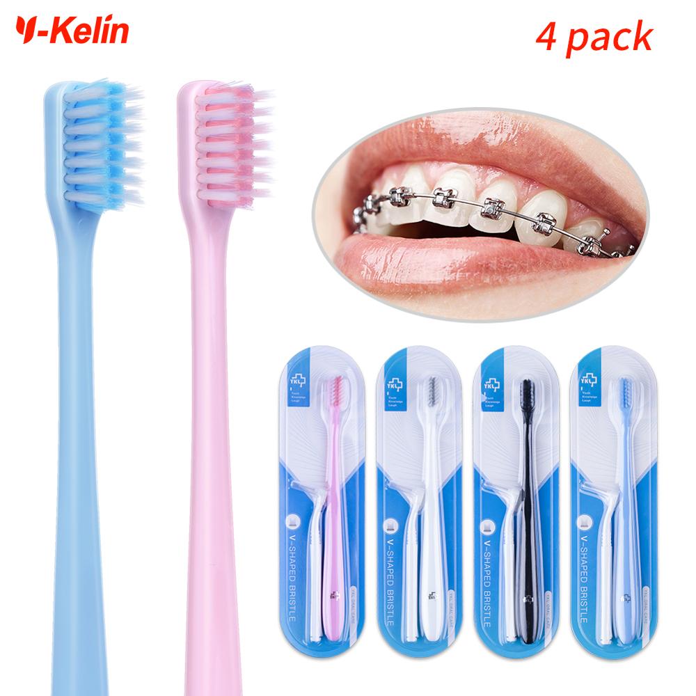 Y-Kelin V-Shaped Bass Brushing Toothbrush V-Trim Soft Orthodontic Tooth Teethbrush For Braces And Orthocontics Small Head