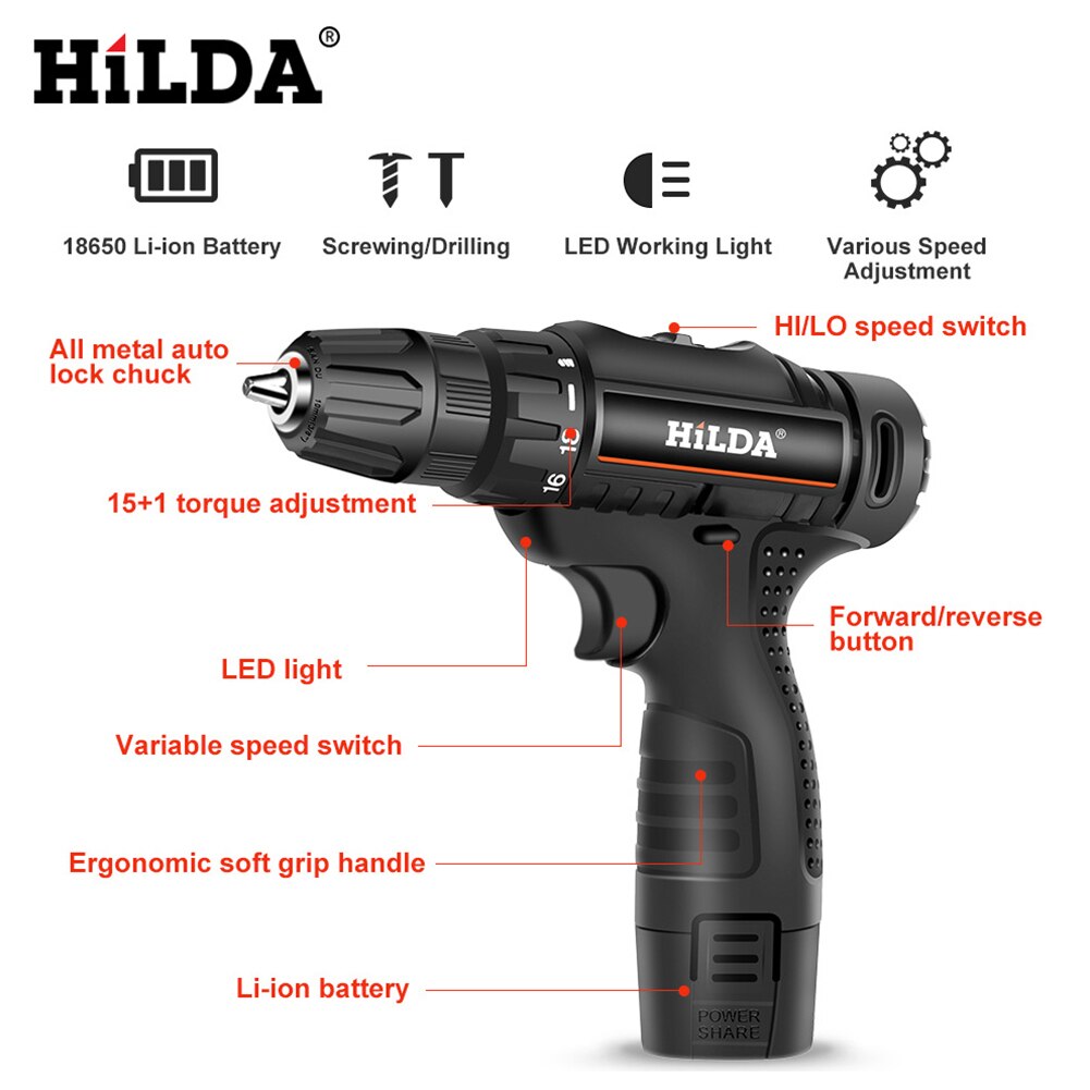 Electric Drill Handheld Lithium Battery Rechargeable Screwdriver Drilling Tools Easily Carrying Lightweight Gadgets