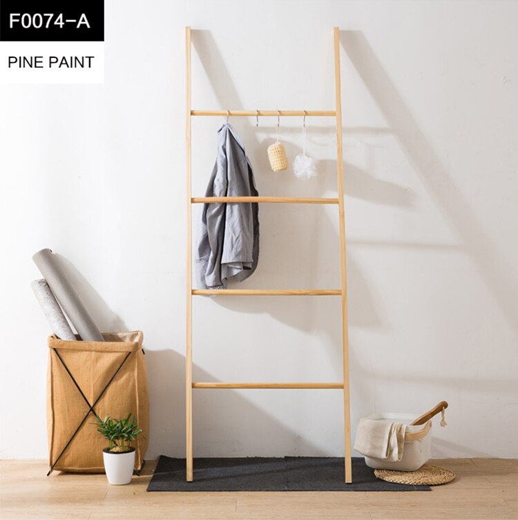 Ladder hanger trapezoidal solid wood coat rack simple bathroom hotel towel rack: F0074-A