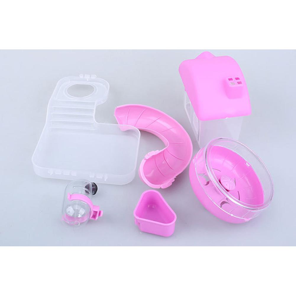 Double Layer Villa Shape Iron Wire Cage with Feeding Bowl Running Wheel Slide Toy for Pet Hamster 23 * 17 * 28 Cm