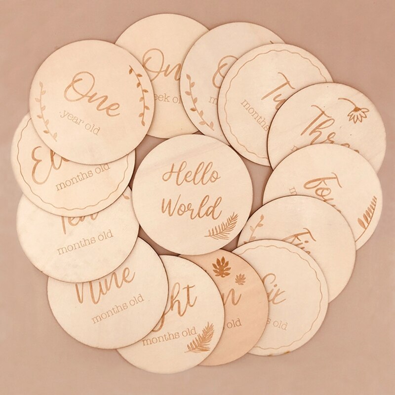 Tarjetas de madera hechas a mano para bebés, tarjetas de grabación de crecimiento mensual de recién nacidos, accesorios de fotografía para bebés de 1 a 12 meses, 1 unidad