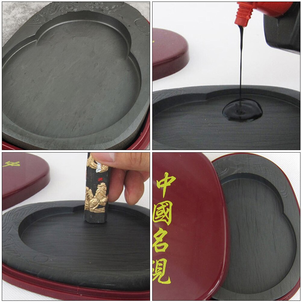 Calligraphy Inkstone with Cover Durable Ink Stone Calligraphy Practice Ink Inkstone