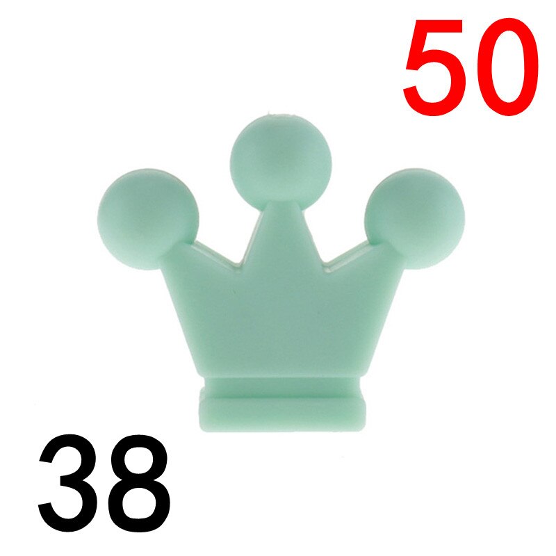 50pcs Silicone Crown Beads Baby Teether Necklace Bead Infant Baby Chewing Jewelry Accessories Food Grade Silicone: 38 Mint green