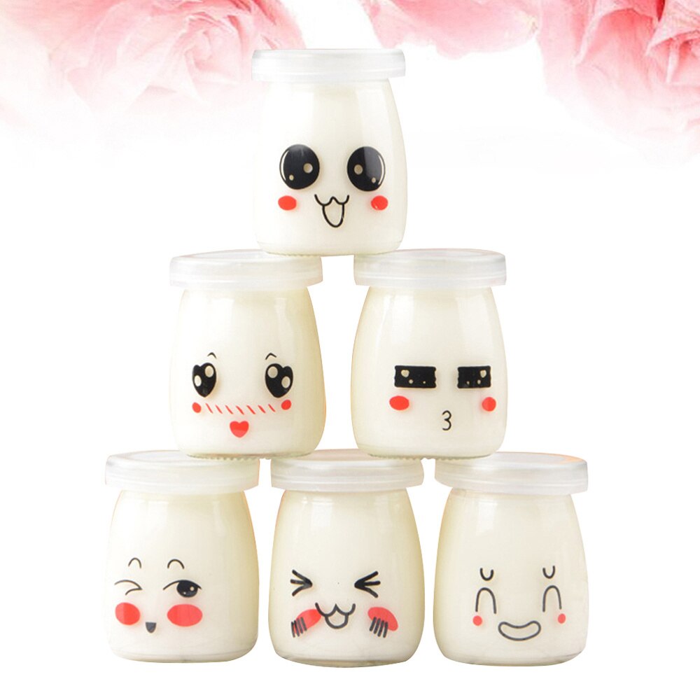 6 pièces 150ml visage Expression boudin bouteilles visage résistant à la chaleur verre gelée yaourt pot conteneurs (modèle aléatoire)