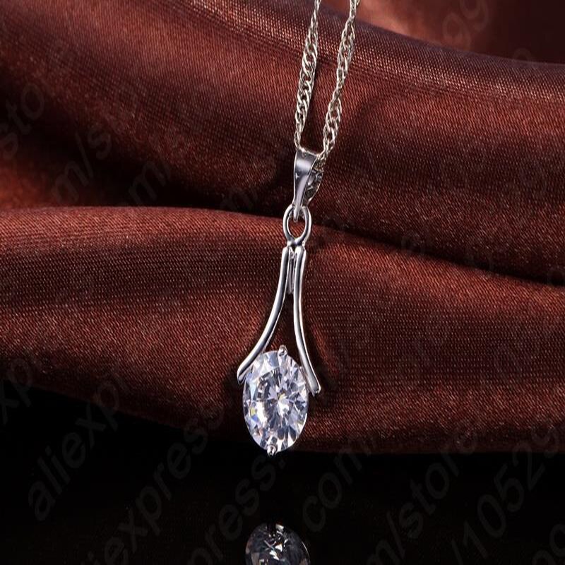 Simple Jewelry Set Women 925 Sterling Silver Wedding Anniversary Bijoux Necklace Earrings