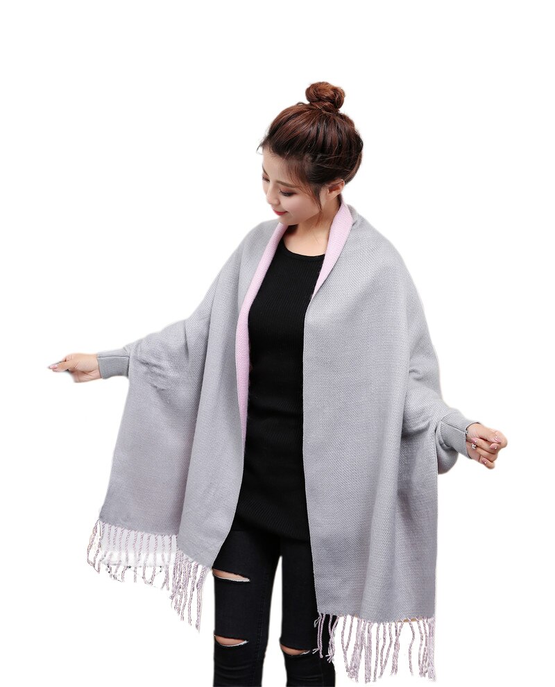 Otoño casual borla de punto Ponchos cachemir Batwing Capes Cardigan abrigo señora Streetwear capa flecos Poncho chal bufanda: Marrón