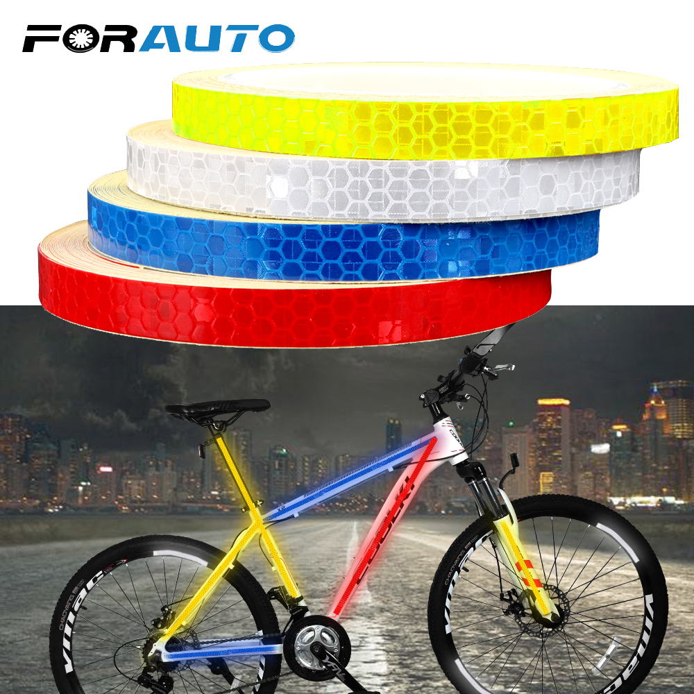 FORAUTO 1cm*8m Car Reflective Stickers Warning Tape Bike Sticker Reflective Strip Bicycle Wheel Reflective Tape Decals