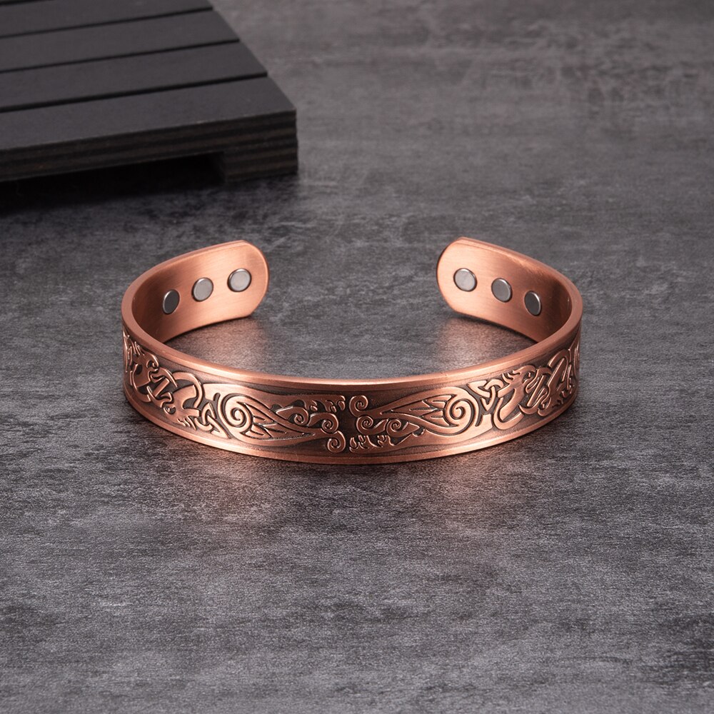 Viking Magnetic Pure Copper Bracelet Male Adjustable Cuff Energy Magnetic Bracelet Benefits Wristband 15mm Wide Men Bracelets