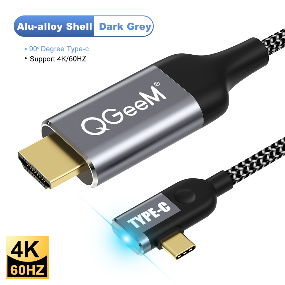 QGeeM-Cable USB tipo c 3,1 HDMI, adaptador Thunderbolt Compatible con MacBook, Samsung S8, Huawei Mate 10, convertidor tipo C a HDMI: 90 Degree 4K 60HZ / 1,8 m