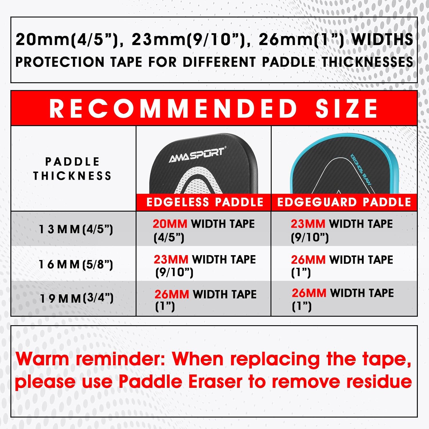 AMA SPORT Pickleball Paddle Protection Tape Gradient Color-Racket Edge Protection Tape -Fit Perfectly Curved Edge -No Wrinkling