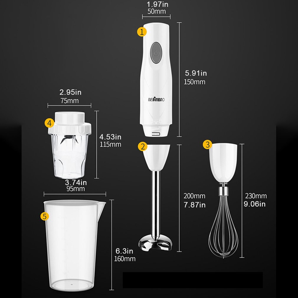 4 in 1 rostfritt stål manuell nedsänkning mixer grönsaksblandare köttkvarn 500ml kvarn mixer 800ml smoothie kopp