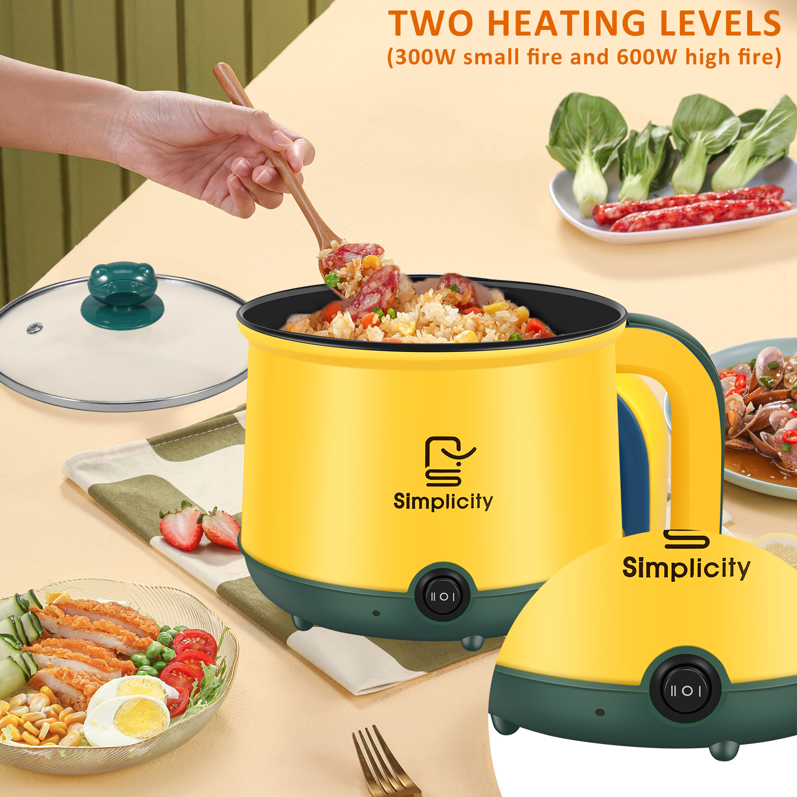1.8L Electric Pot Electric Cooking Pot Non-Stick Cooker 2 Gear Mini Pot Cooker Dry Protection Heating Boil Ramen Cooker