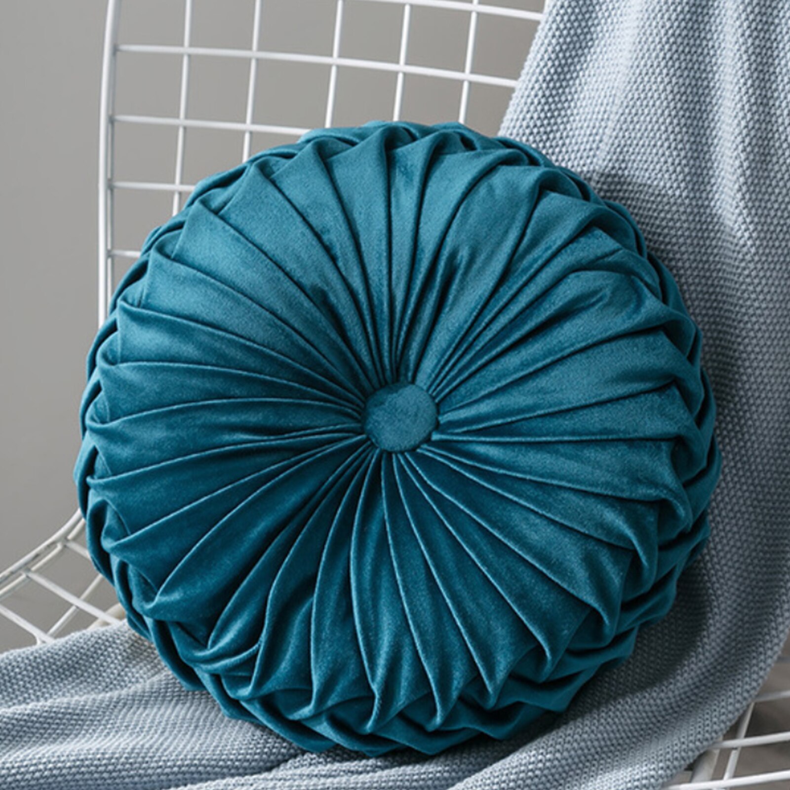 Velvet Pleated Futon Round Floor Cushion Pillow Pouf Throw Home Sofa Decor 33x11cm: D