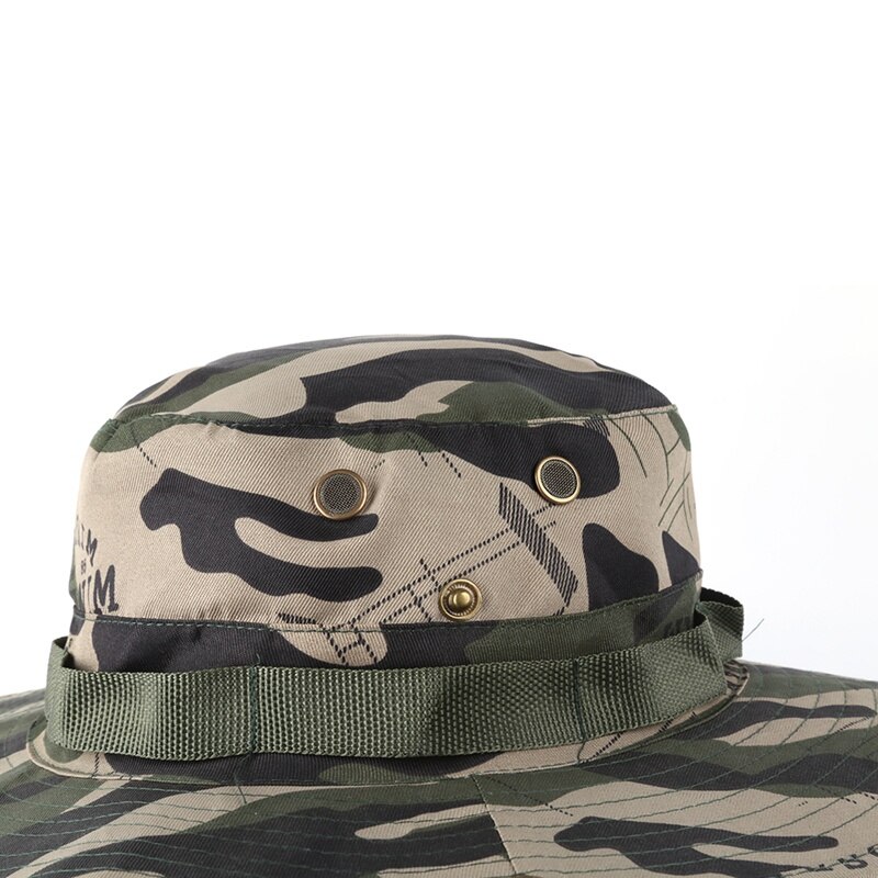 Camouflage Hoed Mannen Vrouwen Camouflage Emmer Hoed Met String Katoen Blend Visser Zon Cap met Kinband