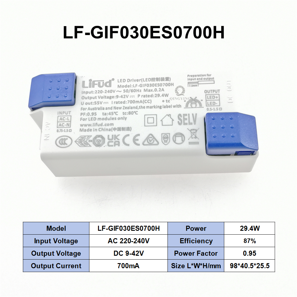 220v lifud-led-ohjainta  dc9-42v 25w-40w lf-gifxxxes 600ma 700ma 750ma 800ma 850ma 900ma 950ma 1000ma 1050ma valaistusmuuntaja: Musta