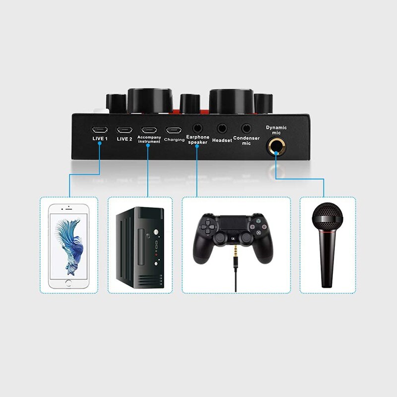6 Modus Opties/6 Soorten Gameplay/3 Soorten Voice Veranderingen Geluidskaart Voice Changer V8 12-Mode Cool Live Geluidskaart