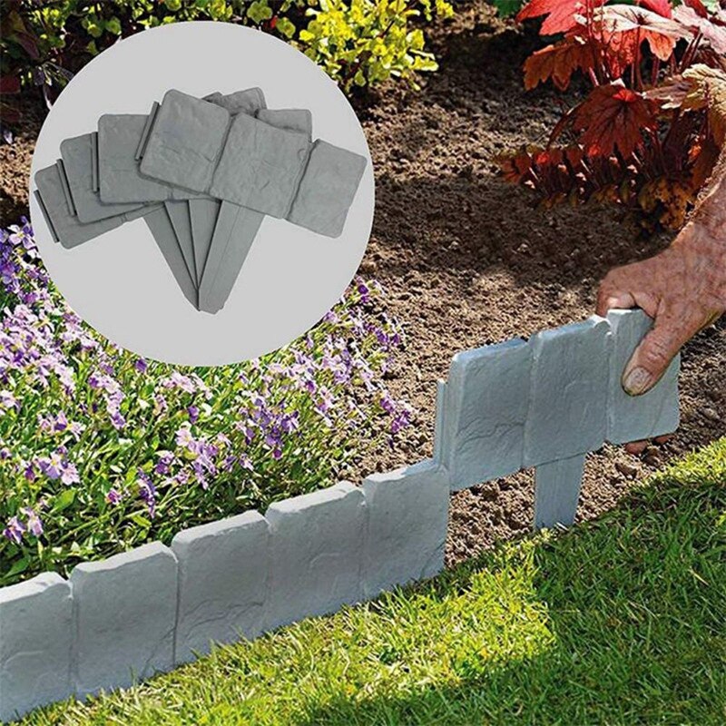 Valla de imitación de piedra para jardín, cerca de plástico PP plegable, empalme, jardín, césped, 10 piezas