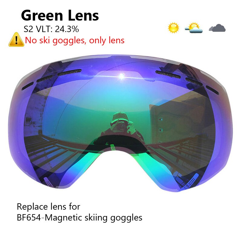 100% UV400 Bescherming Magnetische Ski Bril Lens Anti-Fog Snowboard Goggles Voor Mannen &amp; Vrouwen Skiën Bril: Green Lens Only