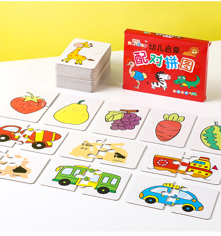 Montessori maluch Puzzle karty zabawki dla dzieci poznawcze owoce dopasowywanie zwierząt gry logiczne dzieci uczące się Puzzle edukacyjne