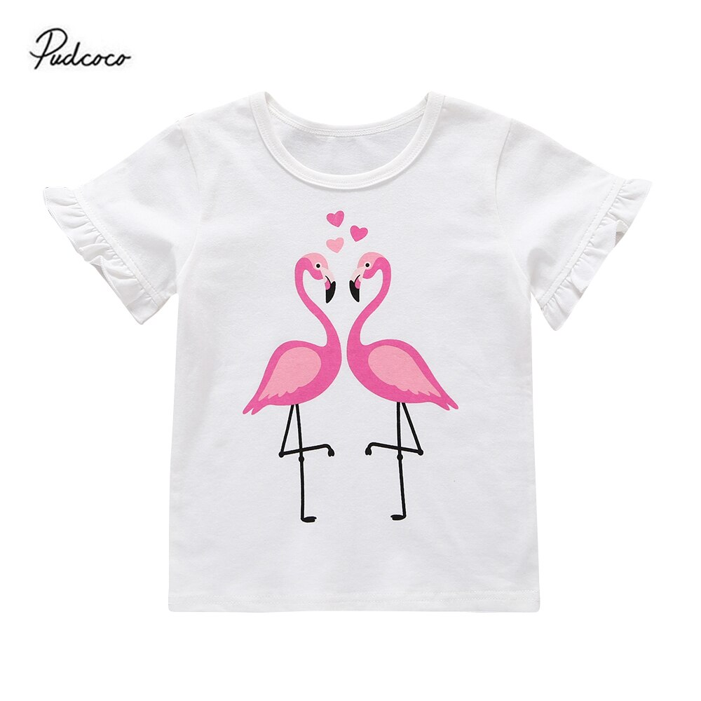 Småbørn baby piger tegneserie flamingo t-shirt baby piger flæseærmer basic t-shirts toppe