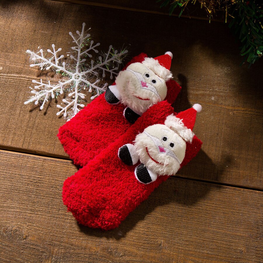 Cute Adults Women Kids Baby Christmas Cosplay Fancy Socks Family Matching Xmas Warm Ankle Socks Thick Furry Socks 1Pcs: Santa / Adults