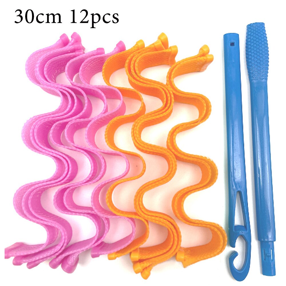 12PCS Hair Roller Magic Curler Loop DIY Portable Hairstyle Rollers Sticks Wave Formers Heatless Hair Curler Curling Hair Tools: Pink and Orange