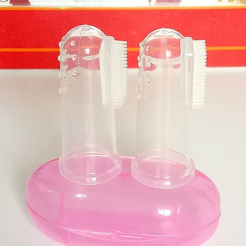 Silicone escova de dentes + caixa bebê dedo escova de dentes crianças limpo macio silicone infantil escova de limpeza de borracha do bebê
