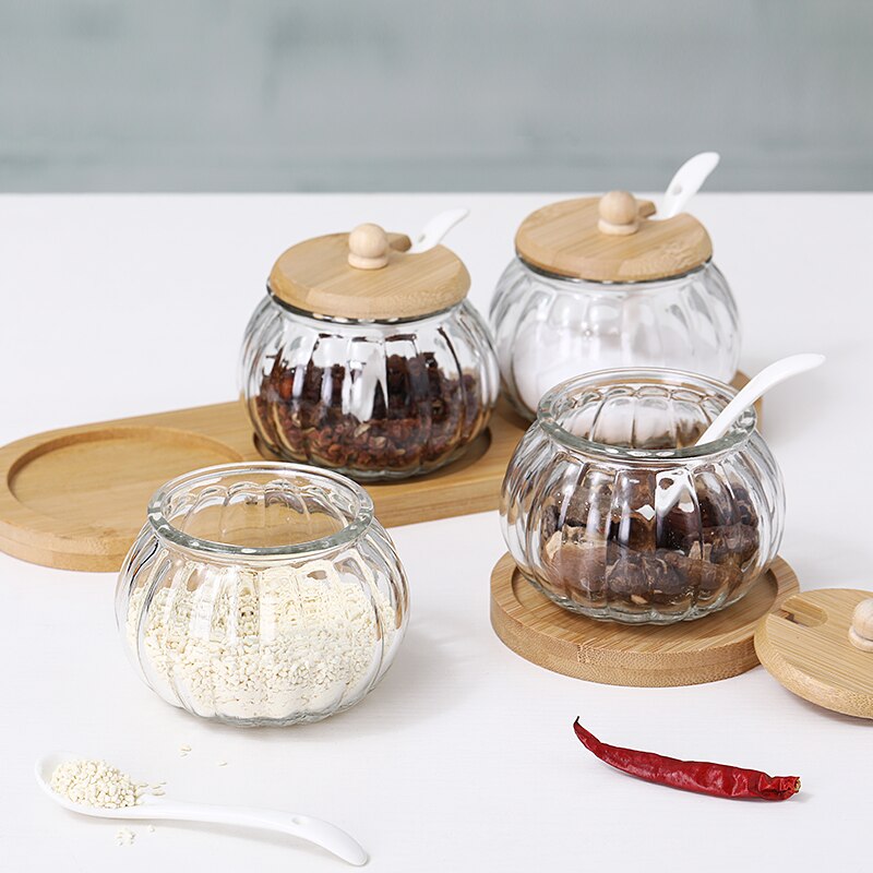 3 stk sett glass oppbevaringskrukke salt godteri kaker te kaffebønner arrangør flaske trelokk beholder krydder frokostblanding