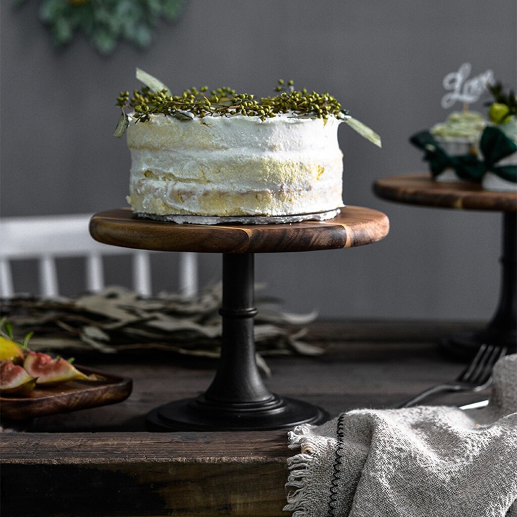 Support à gâteau en bois rustique, présentoir rond sur piédestal, décoratif d'anniversaire: 21cm