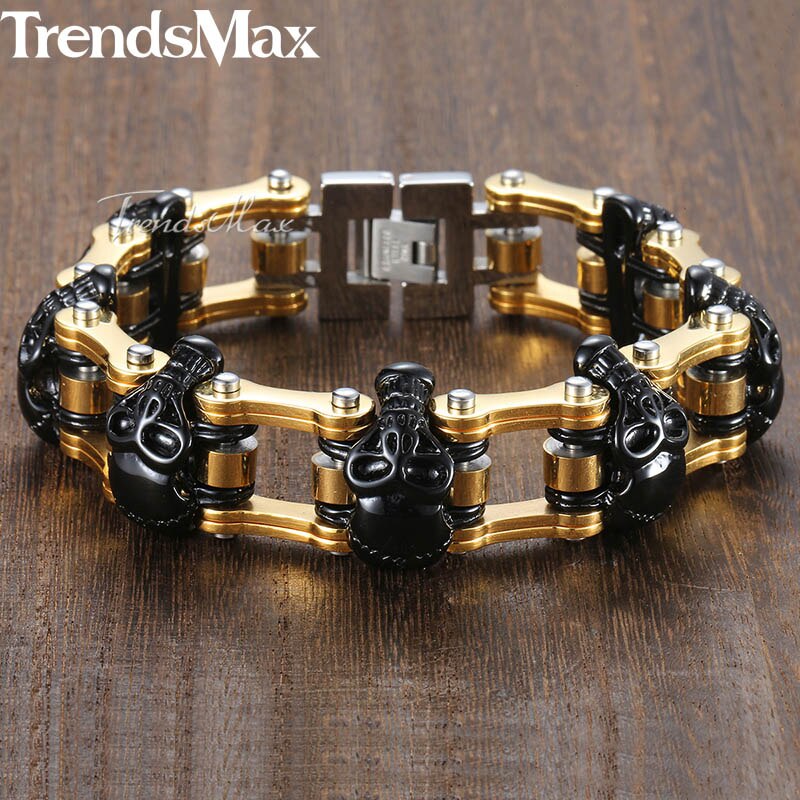 Trendsmax 22cm heren schedelarmband 316l roestvrijstalen armband biker fiets link heren sieraden hbm 66: 7 schedels 22cm hb373