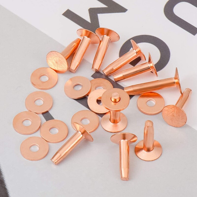 20Pack Koperen Klinknagels En Bramen (14Mm En 19Mm) met 2Pcs Punch Klinknagel Tool Voor Riemen, Tassen, Kragen, Leer-Crafting