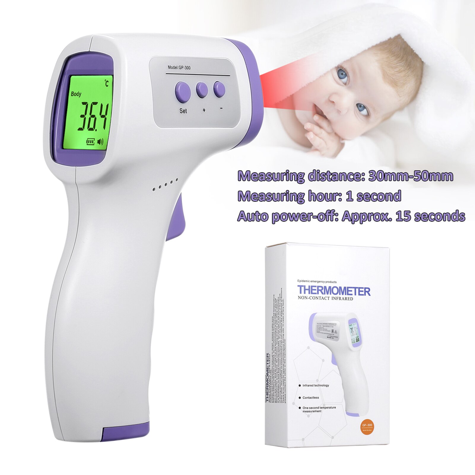 Non-contact IR Infrared Thermometer Forehead Body/ Object Thermometer Temperature Measurement LED DigitalDisplay for Baby Adults