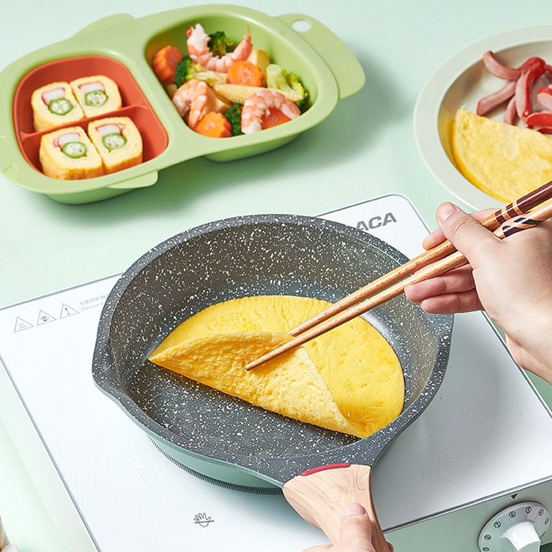 Non Stick Frying Pan With Wooden Handle Cooking Pot Set Breakfast Crepe Maker Pan Korean Cookware Saucepan Ramen Milk Pot