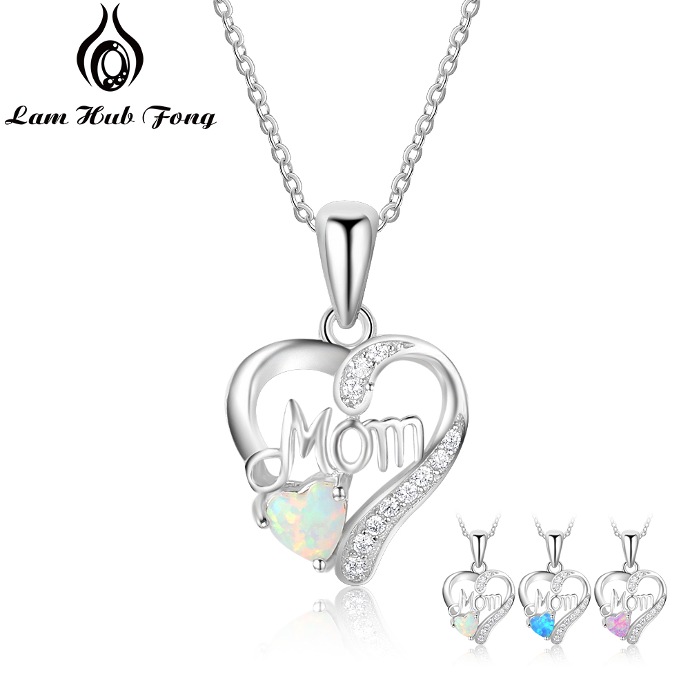 Collares de plata de ley 925 auténtica para mujer, colgantes con forma de corazón Ópalo, piedra, el mejor de joyería para madre (Lam Hub Fong)