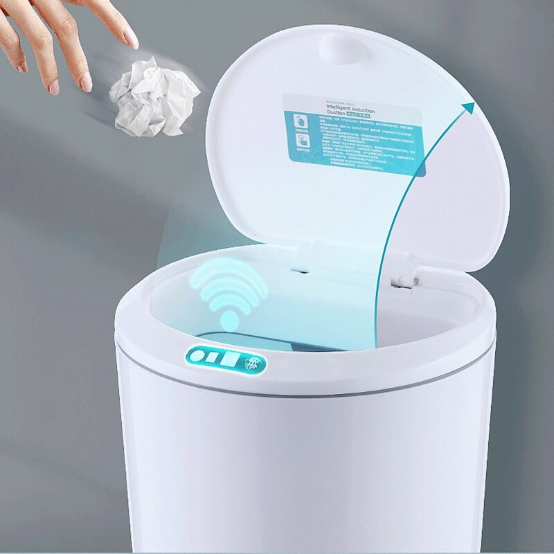 Electric Automatic Mini Car Trash Can Bin with Lid Auto Dustbin Organizer Leak Proof Vehicle Trash Bin Garbage,White