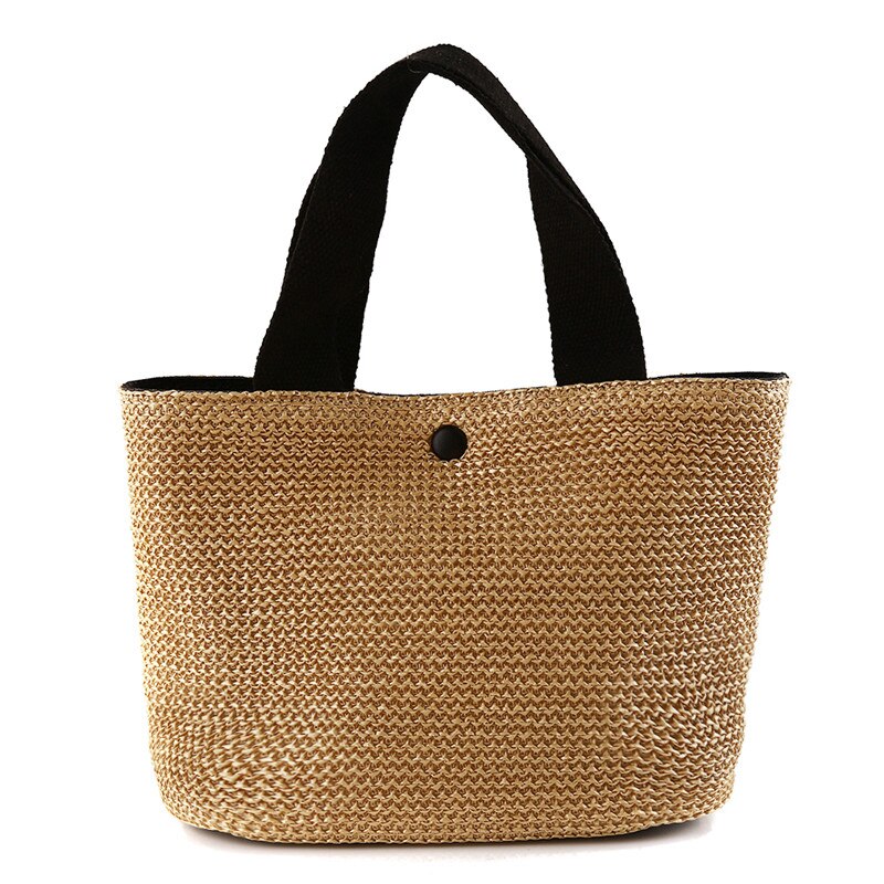 Summer Beach Straw Shoulder Messenger Bag Women Bohemian Woven Rattan Bucket Shoulder Handbag Handmade Crossbody Bags For Women: black