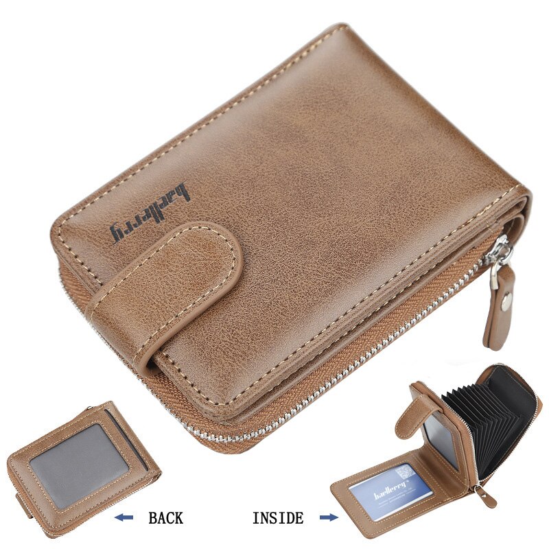 Baellerry Many Departments Credit Card Holder Wallet Men Leather Cardholder Purse Extendable Business Card Case Purses: Brown