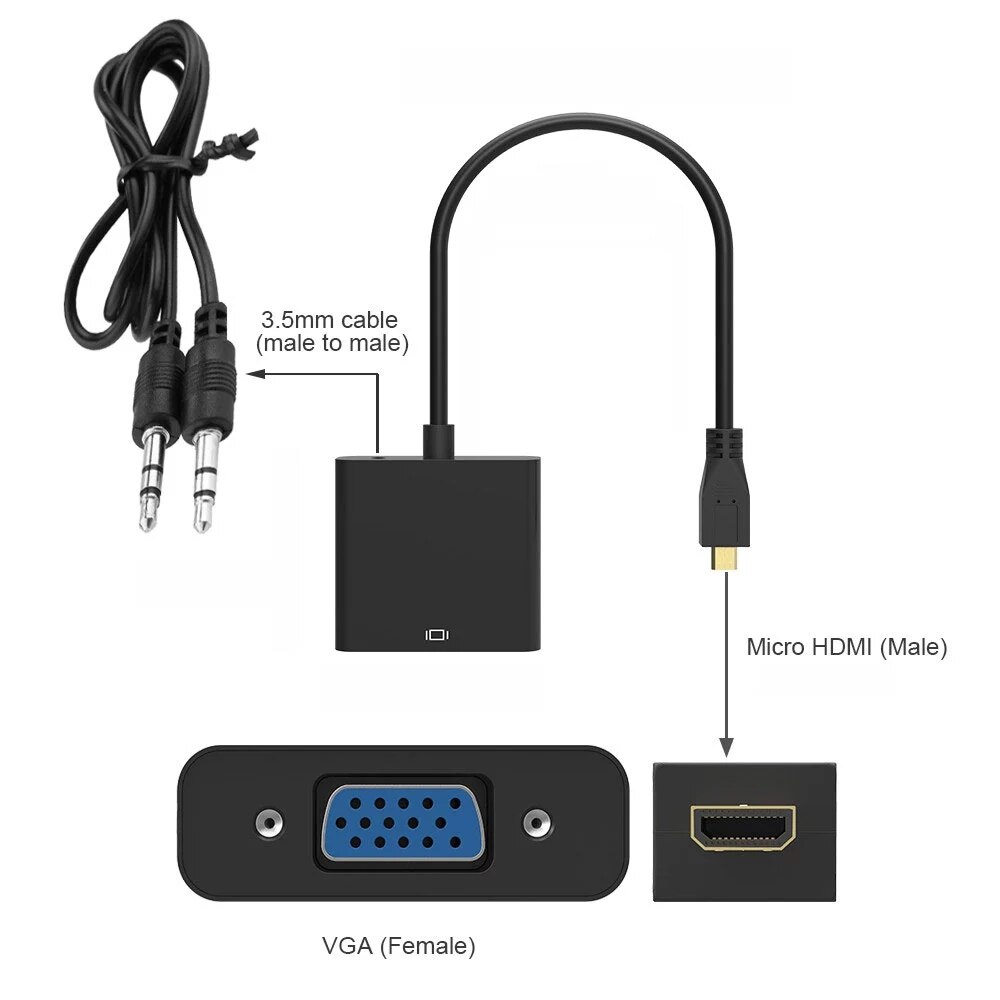 Micro Hdmi Naar Vga Adapter Kabel Hdmi Male Adapter Naar Vga Female Converter Kabel Voor Projector Pc PS3 4 Xbox hdtv Andorid Tv Box