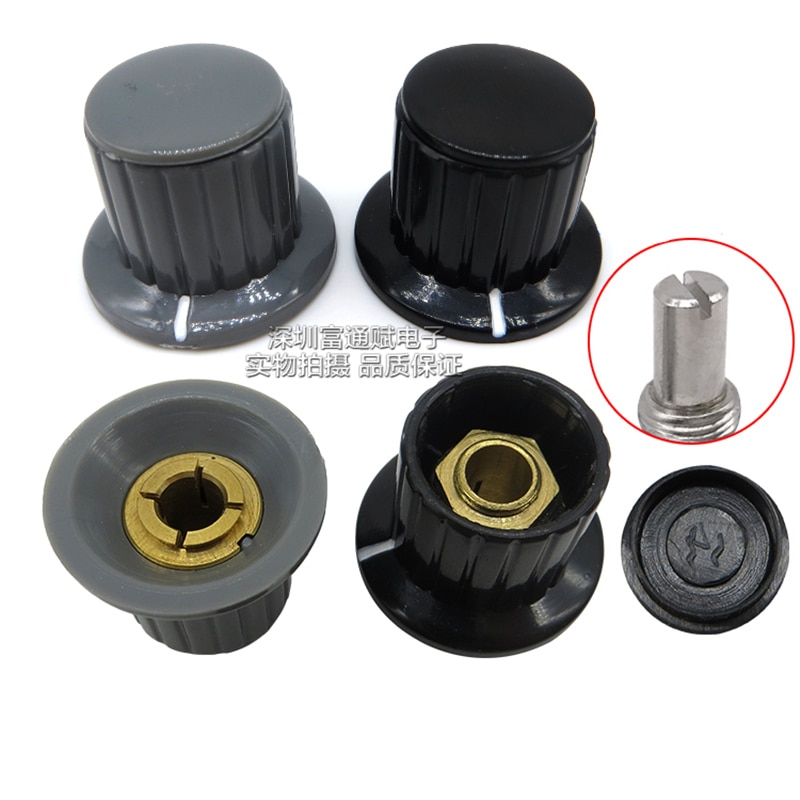 10 stk potentiometer plastikknopkapsel kyp 25-18-6j -bånds switch universal rund d-formet aksel sort og grå