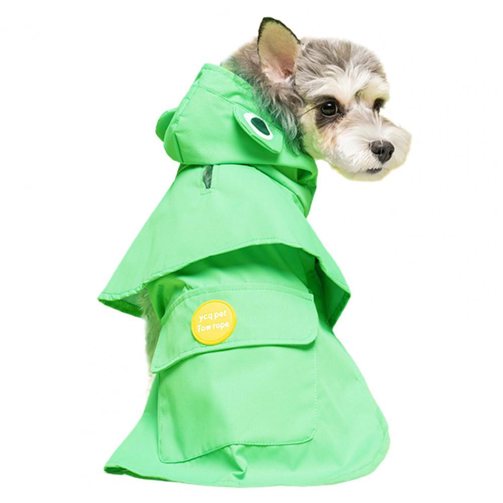 Novel Dog Hooded Raincoat Flexible Easy Wear Pockets Lightweight Portable Dog Rain Coat: Green / S