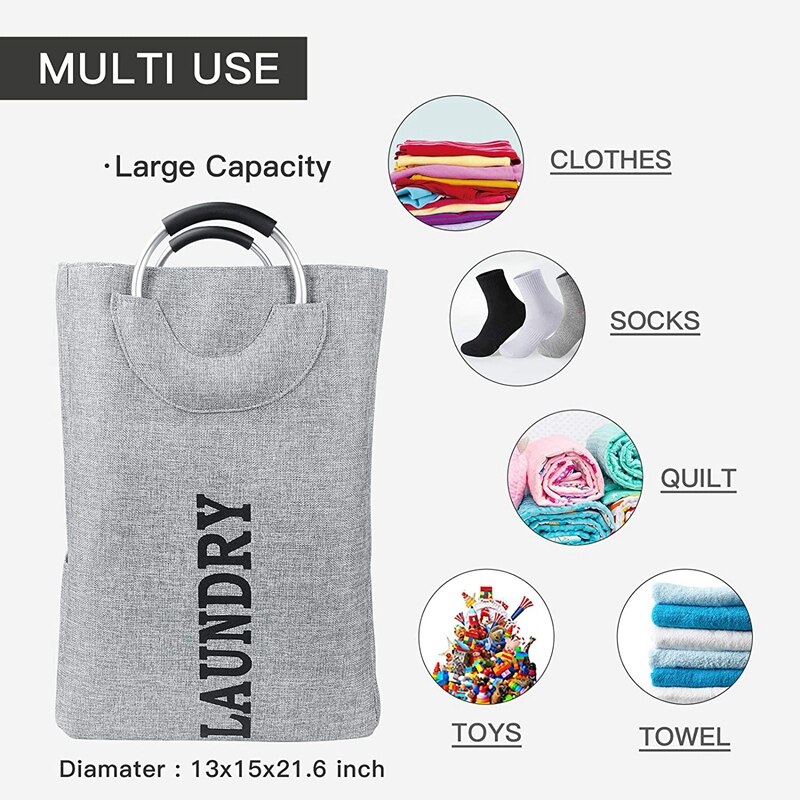 Double Laundry Hamper with Handle, Large Collapsible Laundry Hamper, Laundry Basket for Dorm Room, Dirty Clothes Basket