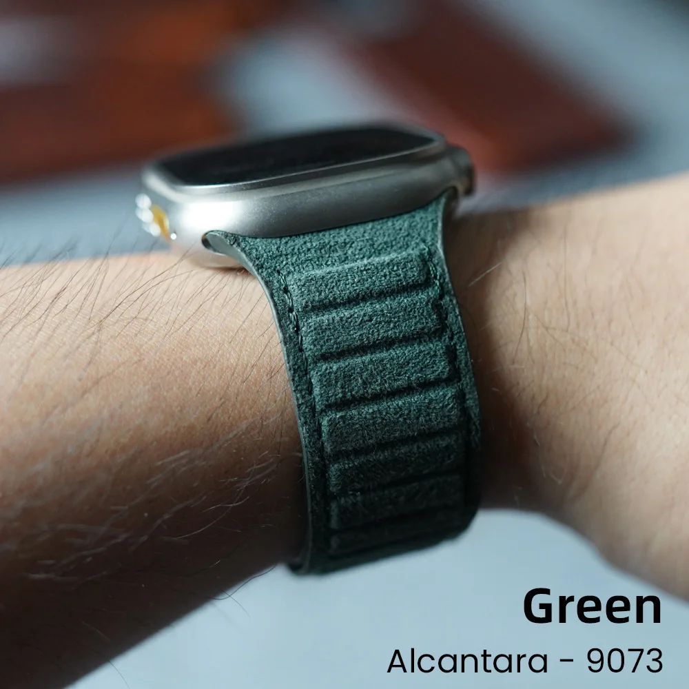 Correa magnética ALCANTARA para Apple Watch Ultra 2 Band 49mm 46mm 45mm 44mm accesorios de cuero de ante para iWatch 10 9 8 7 6 5 SE: XXL / Caqui