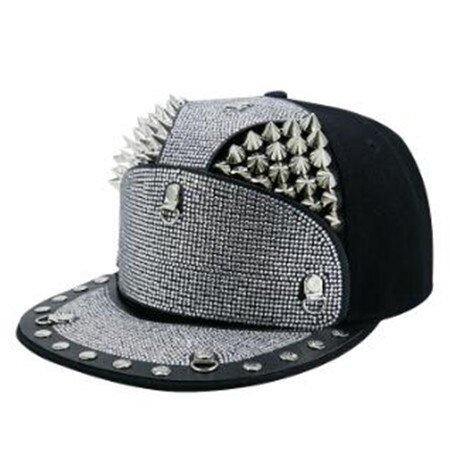 Siloqin Mannen Vrouwen Hip Hop Caps Novelty Diamanten Ingelegde Hoofdtooi Decoratie Platte Rand Hoed Trend Liefhebbers Baseball hoeden: Color-1