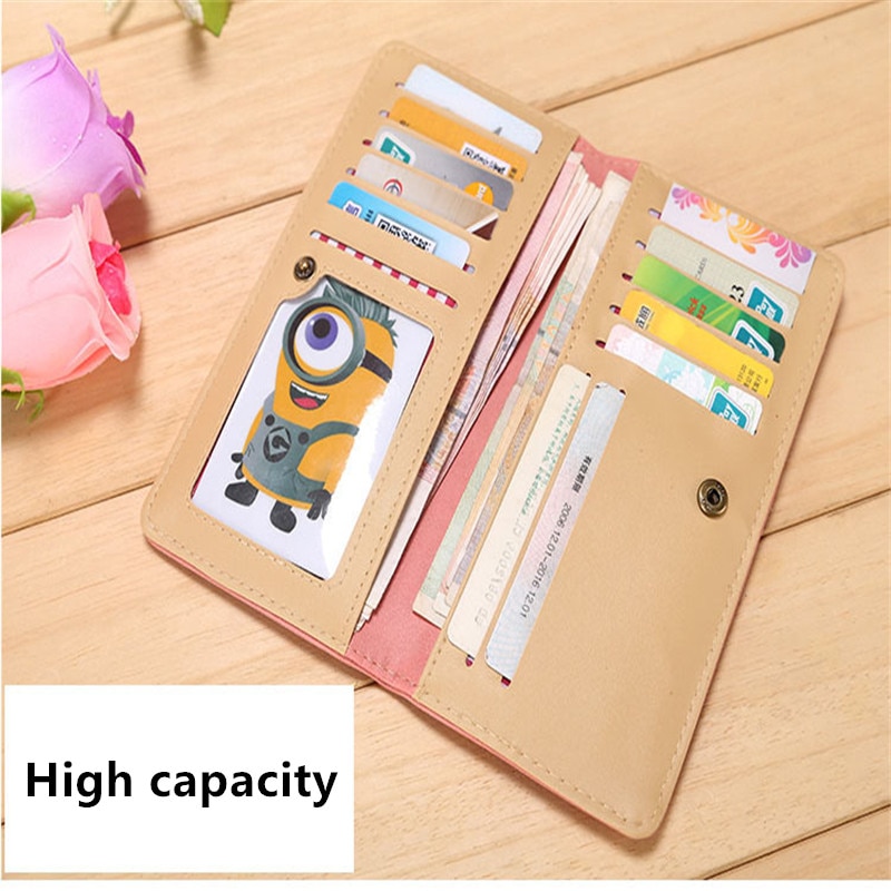 PU Leather Long Colorful Ladies Wallet Clip Thin Two Fold Women Slim Purse Letter Decoration Card Case