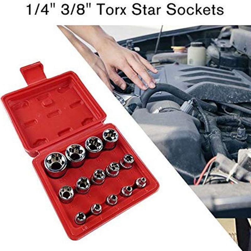 14 pièces/ensemble E Torx Star jeu de douilles femelle 1/2 pouces 3/8 pouces 1/4 pouces lecteur E4 - E24 outil de réparation ensemble d'outils à main
