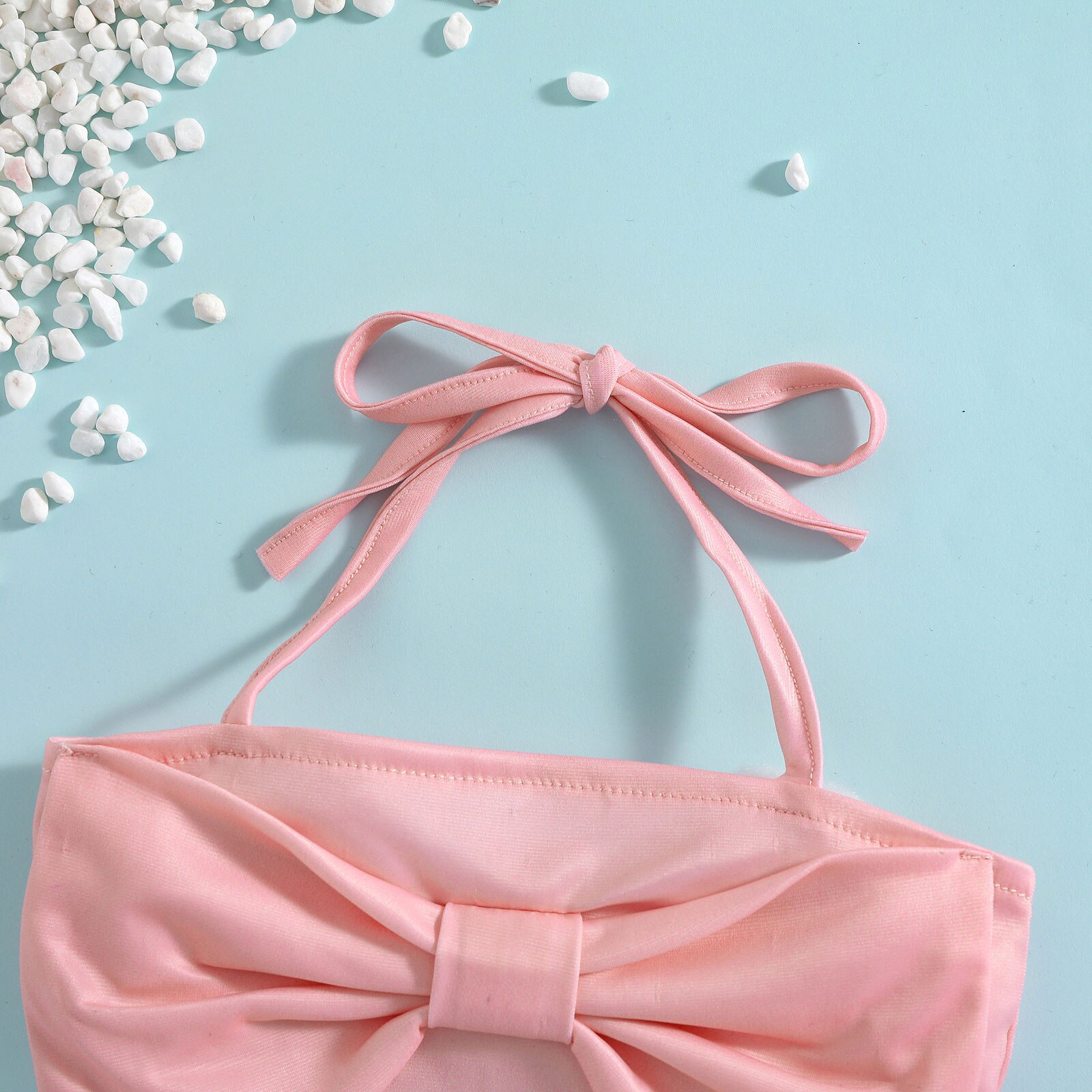 Little Girls Split Swimsuit Set, Toddlers Summer Pink Bow Hanging Neck Sleeveless Swimwear + Leopard Print Swimming Trunks