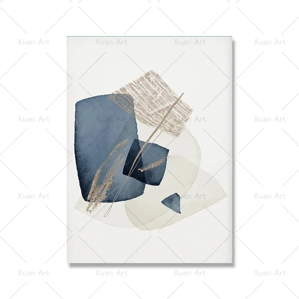 Póster geométrico de acuarela, cuadro sobre lienzo para pared abstracto azul marino nórdico, cuadro impreso moderno para oficina, decoración del hogar y habitación: Blanco / 40x60